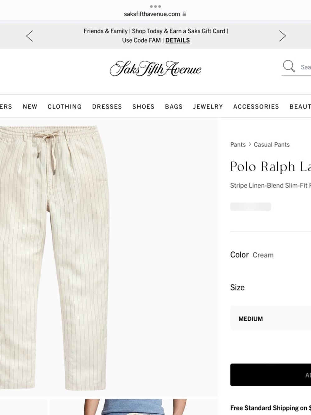 Polo Ralph Lauren Cream Stripe Linen-Blend Drawstring Pants